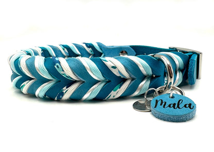 Fettleder Halsband "CORNFLOWER"
