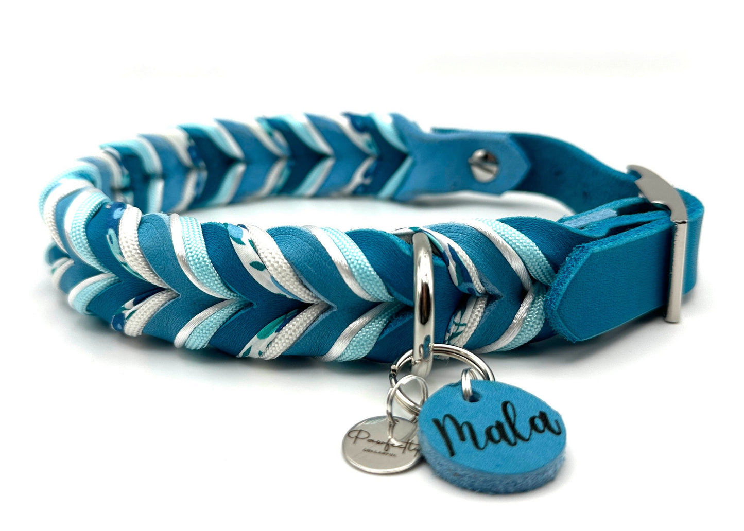 Fettleder Halsband "CORNFLOWER"