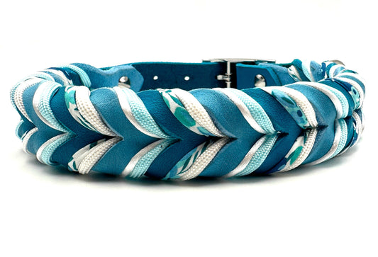 Fettleder Halsband "CORNFLOWER"