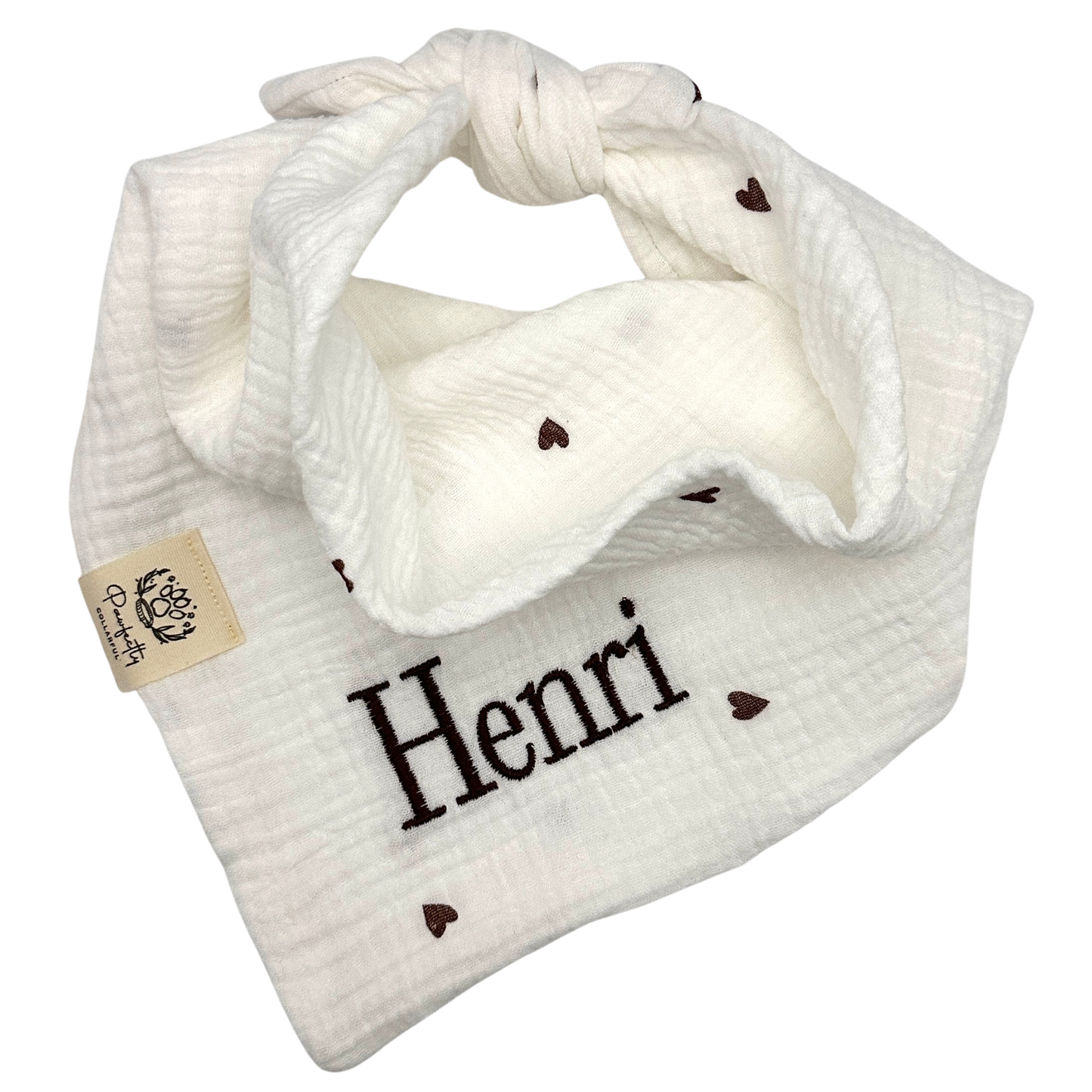 Musselin Hundehalstuch HERZCHEN BRAUN