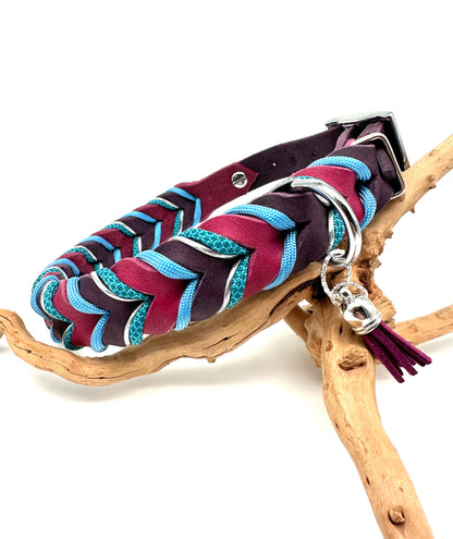 Hundehalsband und Leine aus Fettleder - Modell "BLUEBERRY"