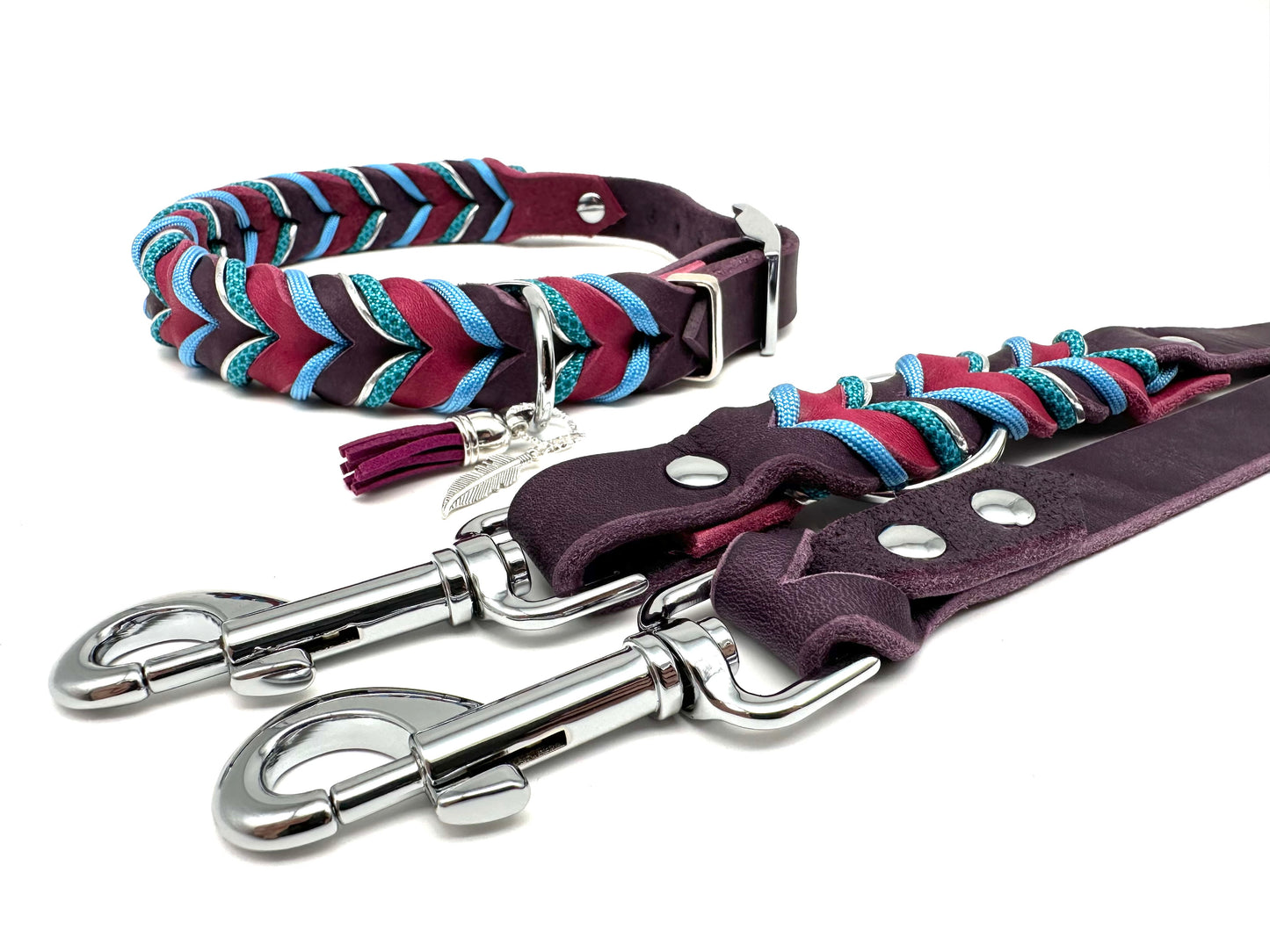 Hundehalsband und Leine aus Fettleder - Modell "BLUEBERRY"